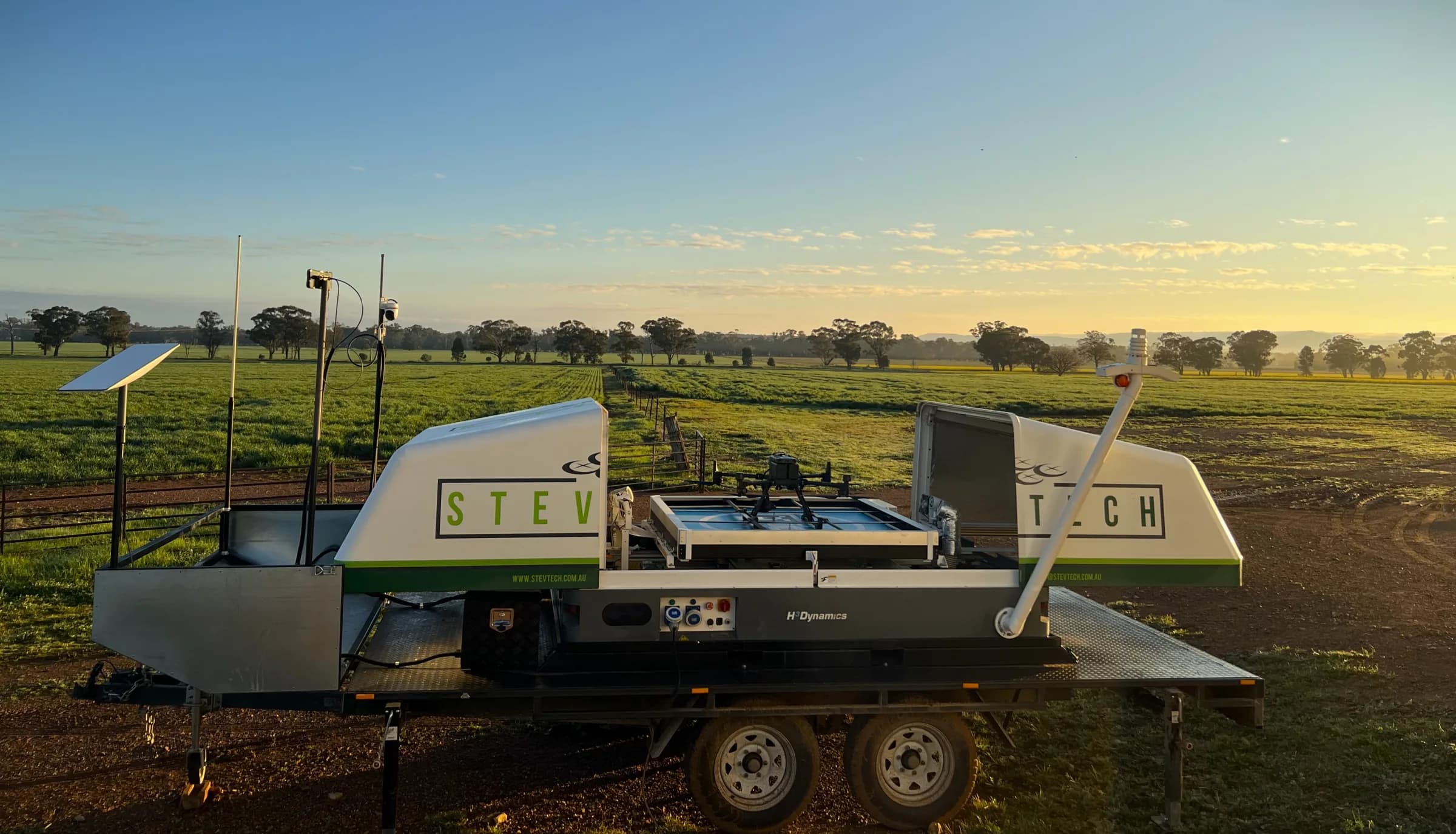 StevTech drone dock and field sensing equipment during an Australian farm trial
