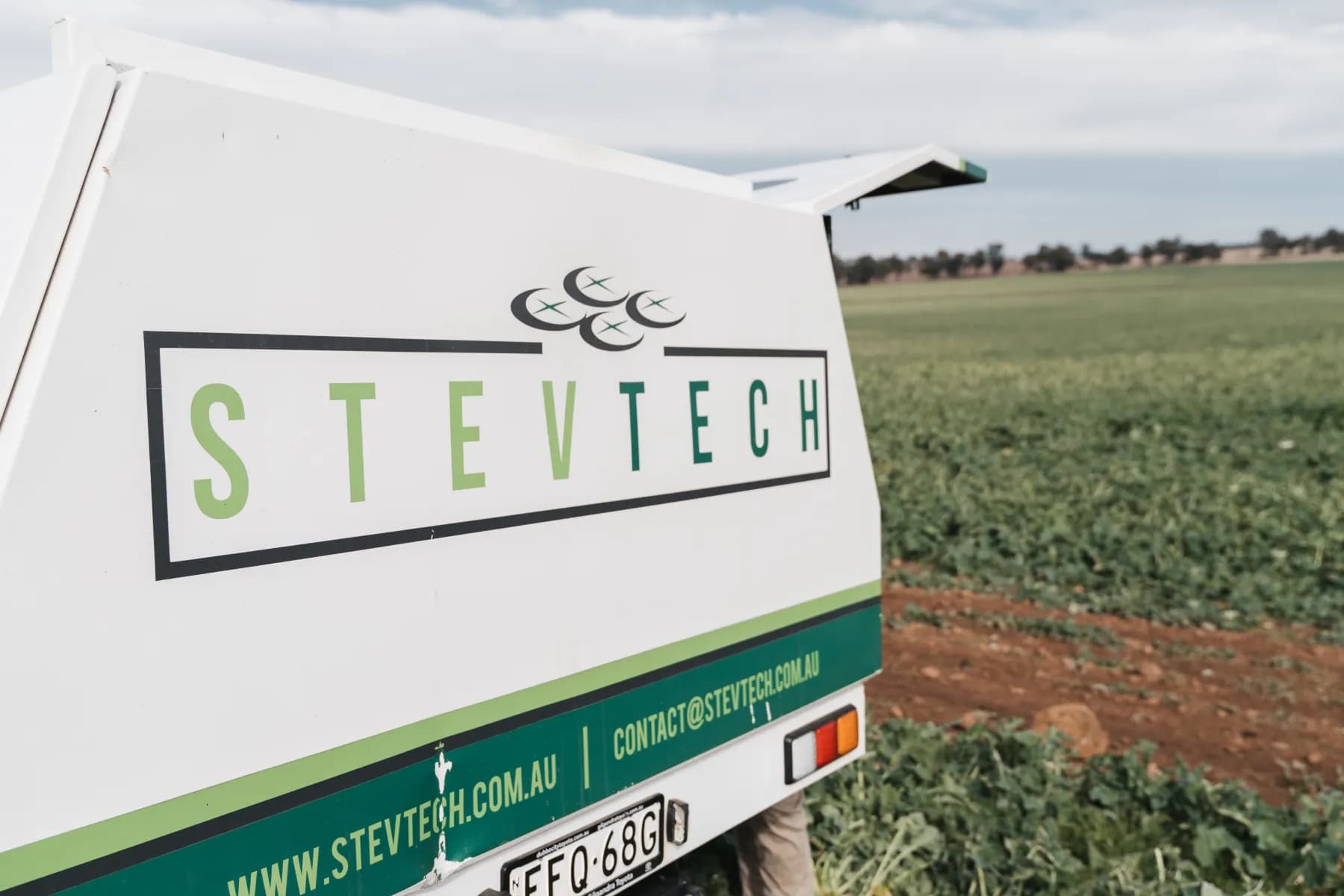 A StevTech field unit beside a crop